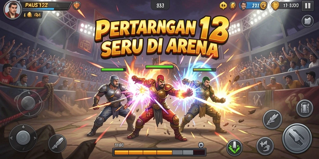 Screenshot utama PAUS123 menampilkan pertarungan epik dengan karakter yang mengagumkan.
